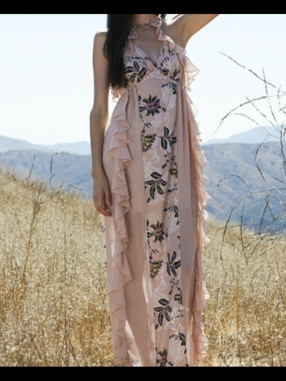 Floral Ruffle Maxi Dress in Blush Pink